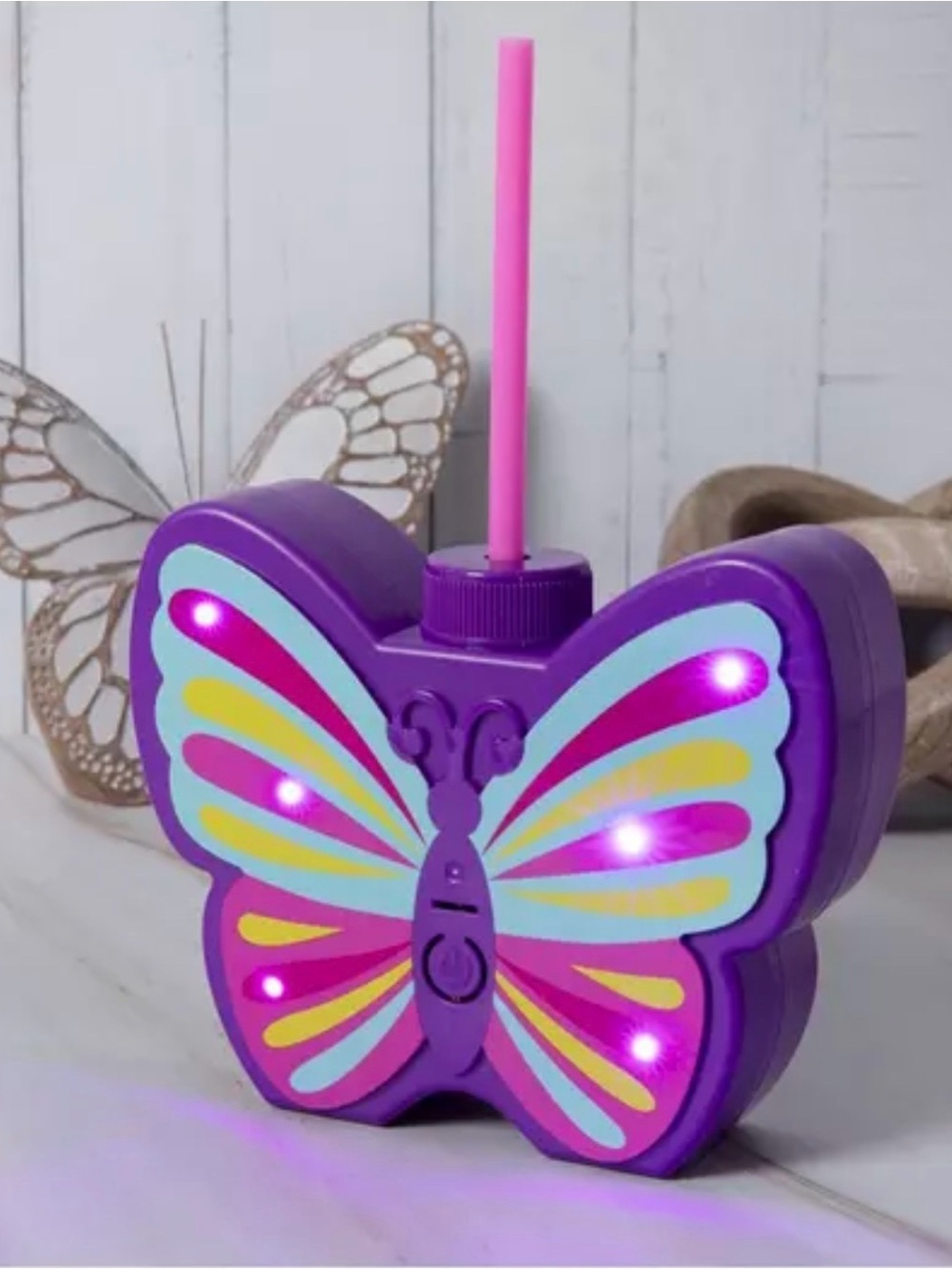 Purple Butterfly Light-Up Kids Drink Cup with Straw